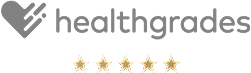 Healthgrades logo with five gold stars rating.